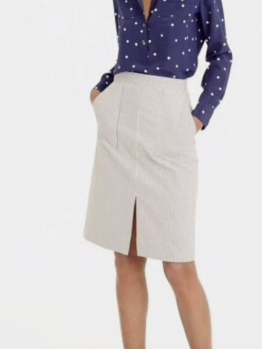 J Crew Classic White & Black Pinstripe A-Line Skirt Size 12  Style E8708